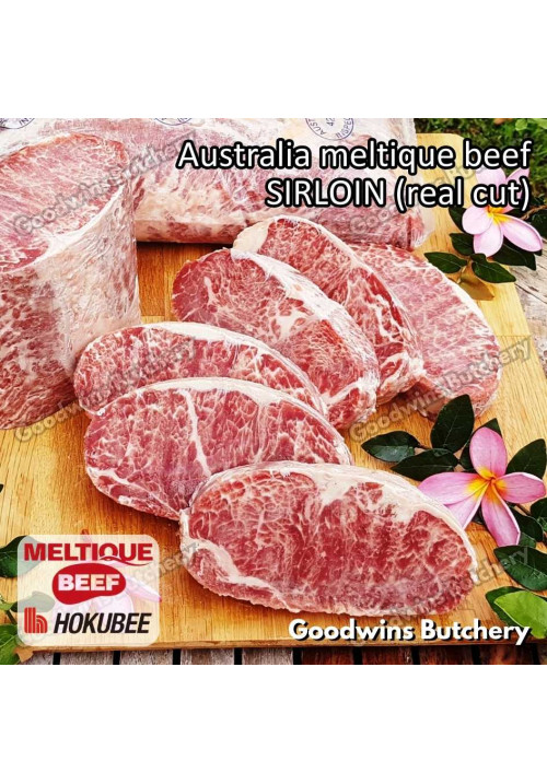 Beef Australia MELTIQUE SIRLOIN (real cut) brand HOKUBEE frozen steak cuts +/- 1 kg (price/kg) Striploin / New York Strip / Has Luar